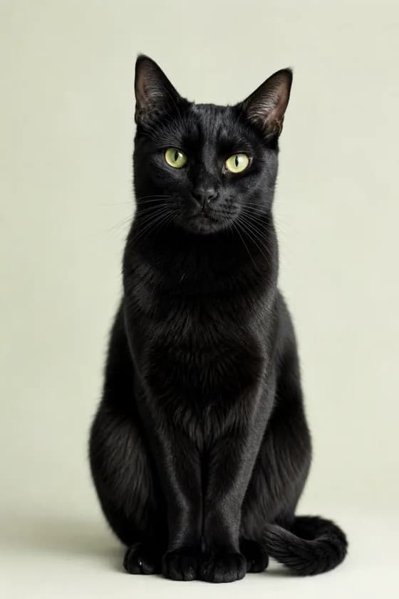A black cat with green eyes